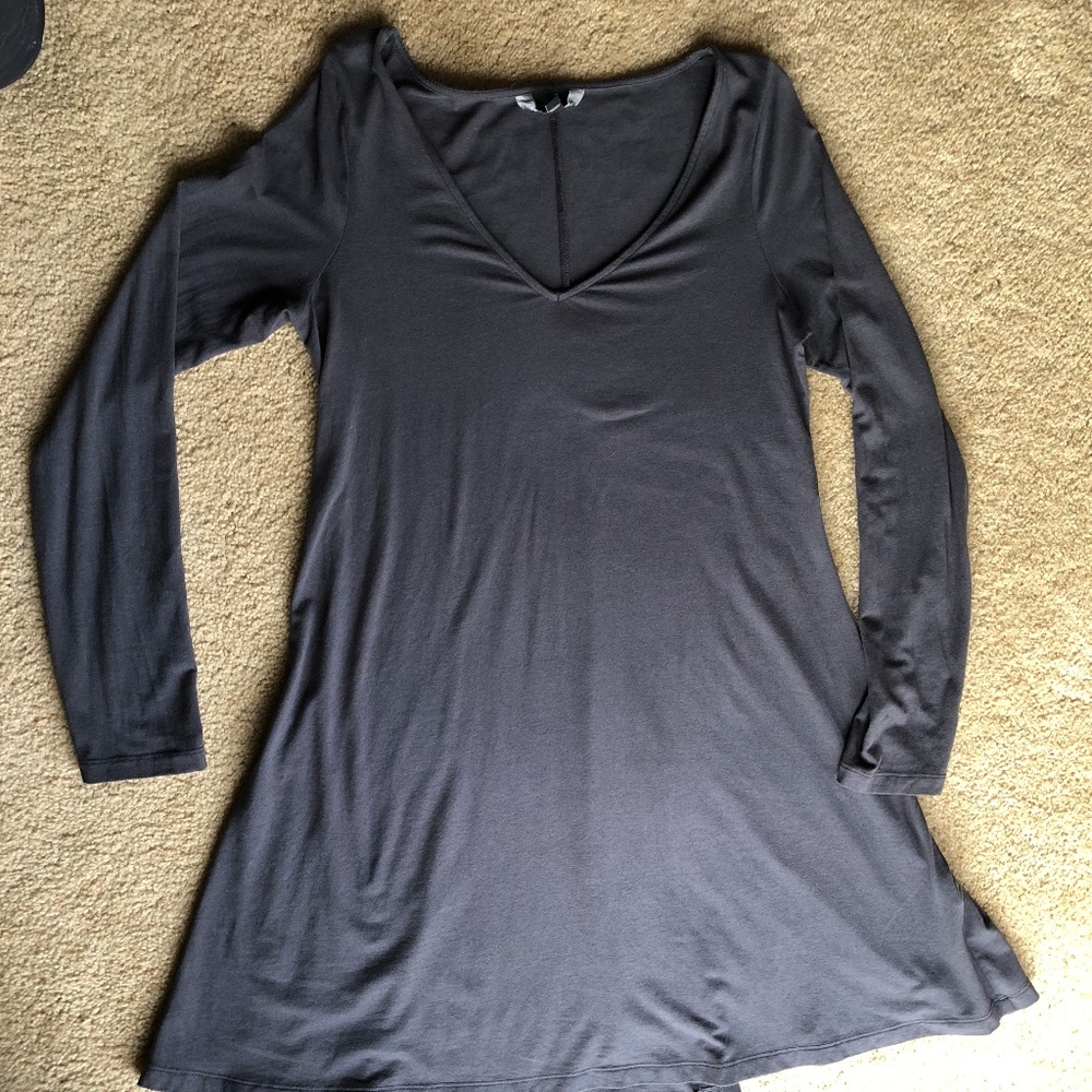 Gray V Neck Express Trapeze Dress